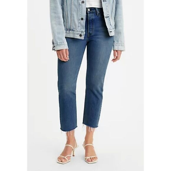 Levis 501 Original Cropped Frayed Hem Jeans - Picture 1 of 7